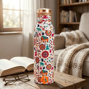 Bouteille en cuivre artisanale à double paroi, écologique, imprimée, pour le stockage de l'eau, bienfaits ayurvédiques pour la santé, design pratique pour les voyages - Product Image 3