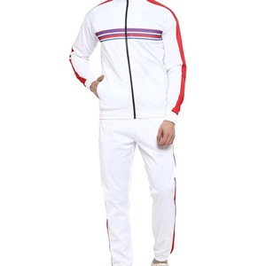<b>Men's</b> <b>White</b> Red Stripe Tracksuit Full Length Regular Fit Stand Collar Breathable Polyester Sporty Autumn Wear - Product Image 2