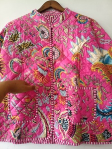 Pink Quilted Cotton <b>Jacket</b>: Reversible Bohemian Winter Coat - Product Image 6