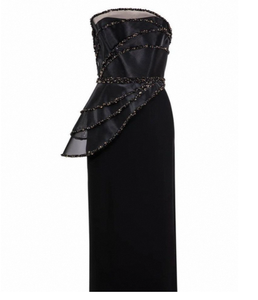 Vestido Midi de Lujo Negro Estilo Tubo con Cintura Extendida de Organza, Vestido de Noche Contemporáneo para Fiestas y Eventos, Asimétrico, para Maternidad - Product Image 1
