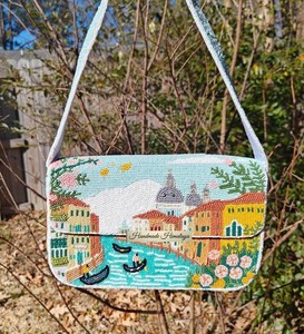 Bolso de hombro artesanal con cuentas de semillas, diseño de puente de Venecia, Italia, elegante, para mujer, con solapa, para fiestas, bolso de mano para la noche - Product Image 1