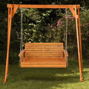 Balançoire de véranda en bois pour 2 personnes avec chaînes de suspension, 1 pièce, pour jardin, cour ou patio - Product Image 4