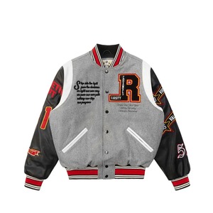 Custom Embroidery Men's <b>Varsity</b> <b>Jacket</b> <b>Vintage</b> Letterman Bomber <b>Jacket</b> Wool Body PU Leather Sleeves Streetwear <b>Varsity</b> <b>Jackets</b> - Product Image 1