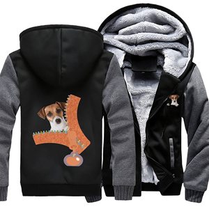 Veste polaire zippée à capuche pour homme, impression personnalisée, design double face, manches raglan, coupe classique, 100% coton, vêtements d'hiver décontractés - Product Image 2