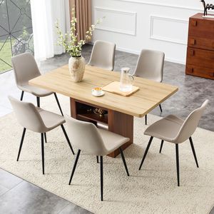 Set da Pranzo Estensibile 59-71 Pollici con Tavolo Estraibile e 6 Sedie Curve Allargabili in PU Artificiale Grigio Caldo - Product Image 2