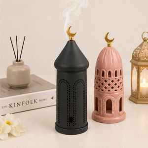 Exclusivo Portavelas de Minarete, Linterna de Mesa Metálica con Diseño de Cúpula de Mezquita, Centro de Mesa Árabe Calado para Decoración de Ramadán - Product Image 2