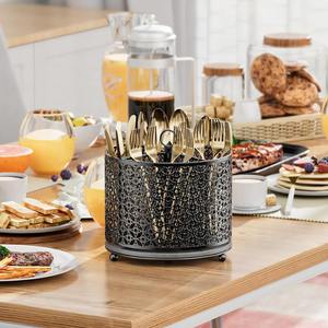 Support à couverts noir ajouré, idéal pour la table à manger, le comptoir de cuisine, organisateur et élégant porte-ustensiles, provenant d'Inde - Product Image 1