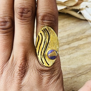 High Demand Purple Copper Turquoise <b>Ring</b> Gold Plated Wave <b>Ring</b> <b>Chunky</b> Full Finger Brass <b>Ring</b> Hollow Cutout Boho Wholesale <b>Ring</b> - Product Image 6
