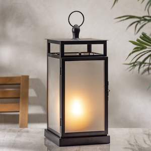 Lanterne décorative en verre givré artisanal avec cadre en métal noir pour la maison, le jardin, la terrasse, les décorations de mariage - Product Image 1