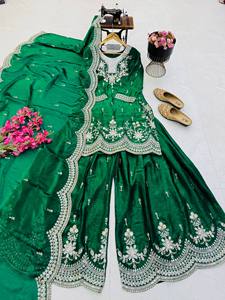 <b>Emerald</b> <b>Green</b> Silk Embroidered Anarkali <b>Suit</b> Floor-Length Traditional Indian Pakistani Wear Women's Wedding Dress Regular Fit - Product Image 6