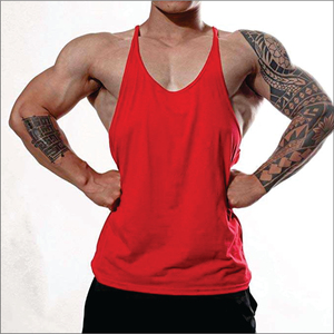 Débardeur stringer 100 % coton pour homme, personnalisé, pour la musculation, avec logo frontal, en tissu tricoté, imprimé par décharge, beige - Product Image 1