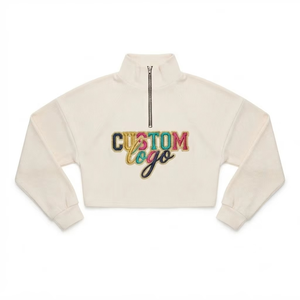 Clothing OEM Ladies Cropped Quarter Zip Women's Hoodies Branding Embroidery 100% Cotton Stand Collar Customized Sweatshirt USA - Product Image 4