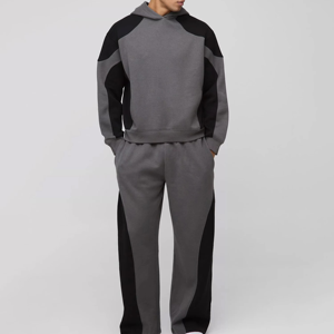 Men's Color Blocking Hooded <b>Tracksuit</b> Full Sleeve Casual Sweatshirt And Pants Set With Side Pockets Autumn Wear - Product Image 1