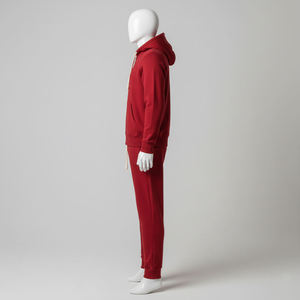 mens red tracksuit full zip <b>hooded</b> <b>jacket</b> and cuffed jogger pants set casual <b>fleece</b> activewear winter two piece gym sports - Product Image 3