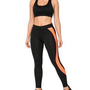 Leggings de yoga taille haute pour femme, couleur unie, avec empiècements, en tissu extensible pour le fitness et l'entraînement, coupe ajustée et confortable - Product Image 2