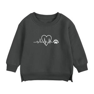 Sweat-shirt à col rond pour enfants, motif empreinte de patte et battement de cœur, manches longues, décontracté, pour l'automne, unisexe, beige, en coton, fabriqué au Bangladesh - Product Image 5