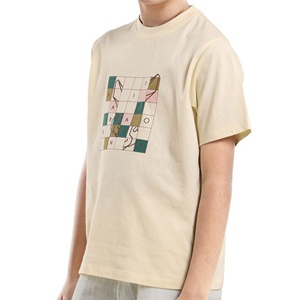 Custom Kids Fashionable Grid Graphic T Shirt Cotton Short Sleeve Cream Crew neck Tee Eco-Friendly Cotton - Product Image 5