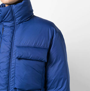 Veste d'hiver décontractée pour homme OEM, chaude, matelassée, avec capuche, bleu et noir, fermeture éclair, manteau en duvet de canard, poches décoratives CP-MPJ-06 - Product Image 6