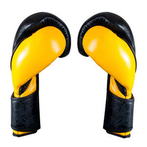 Gants de boxe professionnels RTS Cleto Reyes jaune/noir en cuir véritable, fermeture auto-agrippante - Product Image 4