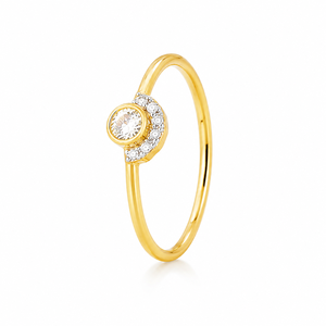 Anillo de San Valentín con Media Halo Chapado en Oro Amarillo, Moissanita Redonda con Engaste de Bisel de Diamantes, Joyería para Regalo de Cumpleaños - Product Image 4