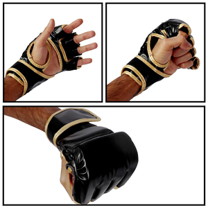 Gants de MMA en cuir PU en gros avec fermeture auto-agrippante réglable, légers, protection UV, matériau durable, couleur noire, unisexe - Product Image 5