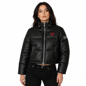 Wholesale Winter Warm PU Leather Puffer <b>Jacket</b> Men Women Custom Cropped Bubble Coat Thick Padded <b>Waterproof</b> Quilted Parka <b>Jacket</b> - Product Image 1