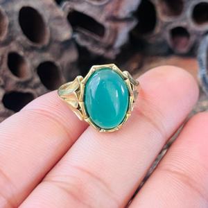 Bague Statement en Calcédoine, Laiton Plaqué Or 18K, Style Bohème, Bijoux Ethniques Tribaux, Certifiée par un tiers, Vente en gros - Product Image 4