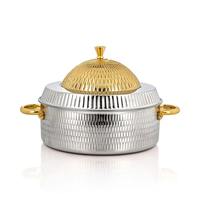 Casserole en acier inoxydable métallique avec couvercle en dôme, motifs floraux/géométriques gravés, quatre pieds incurvés, pot à soupe, passe au lave-vaisselle