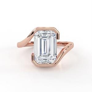 แหวนเพชรทรงเหลี่ยมมรกต 14K 18K ทองคำเหลือง เพชรเพาะเลี้ยงในห้องปฏิบัติการ ดีไซน์โมเดิร์นแบบอสมมาตร ฝังเพชรแบบบางส่วน ทรงโซลิแทร์ ดีไซน์แกะสลัก สำหรับแหวนหมั้น - Product Image 2