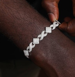 Luxury <b>Silver</b> Rhodium Plated Cuban Link Bracelet with Moissanite Pave Detailing <b>for</b> <b>Men</b> Hip Hop Iced Out Jewelry Party Wear - Product Image 1