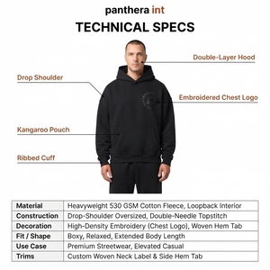 เสื้อฮู้ดดี้โอเวอร์ไซส์ผ้าฝ้ายหนา 530GSM พรีเมียมสำหรับผู้ชาย - ทรงไหล่ตก สตรีทแวร์ แบบเรียบ สำหรับงานสั่งทำ OEM - Product Image 5