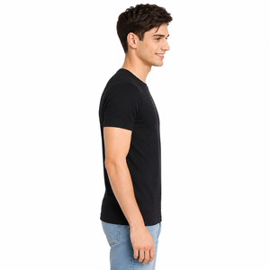 T-shirt en coton à manches courtes et col rond pour homme, coupe ajustée, couleur unie, jersey tricoté, teinture unie, OEM ODM - Product Image 3