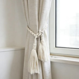 Boho Macrame Curtain <b>Tiebacks</b> | Handmade Cotton Rope Curtain Holdbacks | Tassel Window Decor - Product Image 1
