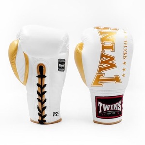 Guantes de Boxeo Twins Personalizados en Dorado y Blanco, Guantes Twins de Cuero Genuino de Alta Calidad - Product Image 1