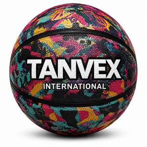 Ballon de basketball TANVEX International avec revêtement en PVC, chambre à air en caoutchouc naturel, écologique, durable, design multicolore, 600-650g - Product Image 1