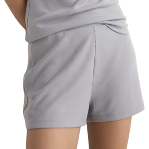 Custom <b>Womens</b> 100% Cotton Fleece 3/4 <b>Shorts</b> Grey Loose Fit Elastic Waist Drawstring Side Pockets Back Patch Pocket Wholesale OEM - Product Image 2