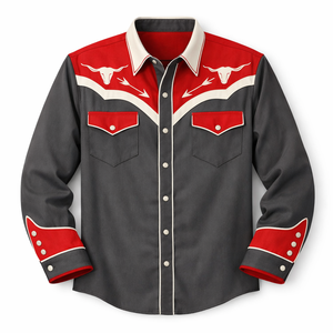 Camisa Vaquera Occidental Unisex Personalizada OEM, Manga Larga, Bordada, Estilo Rodeo, Cierre de Botones, Vintage, Casual, Corte Ajustado, con Ribete en Contraste - Product Image 1