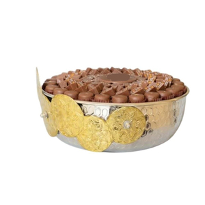 Bol à chocolat en métal au design floral doré, finition polie, pour occasions de cadeaux, bol de service de luxe - Product Image 1