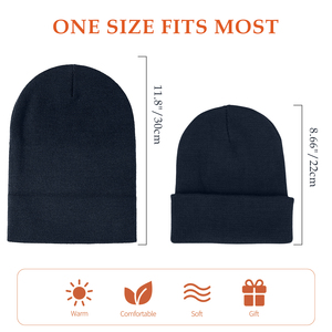 2026 Neue Unisex Erwachsenen Einfarbige Beanie-Mütze 100% Acryl Gestrickte Atmungsaktive & Wasserdichte Winter Freizeitmütze Marineblau - Product Image 4