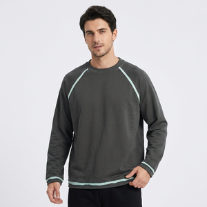 T-shirt décontracté pour homme à manches raglan, coupe classique, col rond, bordure contrastante sur le devant, tricoté, séchage rapide, 100% coton, couleur unie - Product Image 4