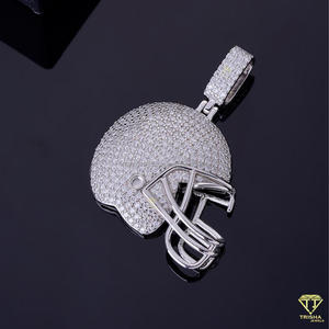 Designer Football Helmet <b>Charm</b> Pendant With Hand Set VVS Moissanite Diamonds in 925 Sterling <b>Silver</b> - Product Image 2