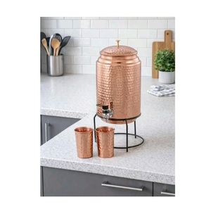 Copper Water <b>Dispenser</b> with Hammered Finish and Brass Tap Vintage Style <b>Drink</b> Container with Lid and Stand - Product Image 1