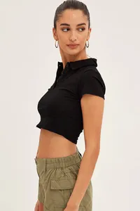 Polo Corto Moderno para Mujer, Corte Ajustado, Tejido de Algodón Acanalado, Top de Moda para Dama - Product Image 3