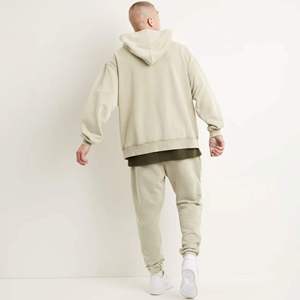 Men's Oversized Hooded Sweatshirt Solid Color Cotton French Terry Casual Pullover with Front Pocket Autumn Wear - Product Image 3