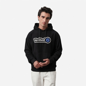 Sudadera con Capucha Negra para Hombre al por Mayor, con Logotipo Bordado Verificado en la Parte Delantera, Informal, de Algodón French Terry, Corte Regular, para Otoño - Product Image 1