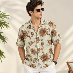 Camisa Vintage Floral para Hombre con Cuello Camp Collar, 100% Algodón Flexible, Manga Corta, Corte Relajado, Estilo Casual para Playa, Verano, Vacaciones - Product Image 3