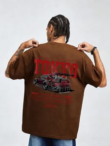T-shirt graphique oversize homme à manches courtes, impression sérigraphique personnalisée, style streetwear japonais Drift Racing, automobile, grandes tailles - Product Image 2