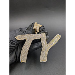 Lab Grown Diamond <b>Iced</b> <b>Out</b> TY Letter Pendant Hip Hop Custom Initial <b>Chain</b> Luxury Bling Jewelry Gift - Product Image 1