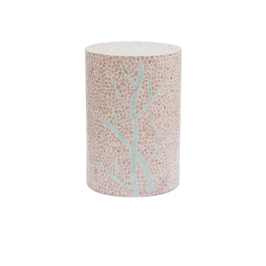 Pink Branch Motif Cylinder Accent Stools Mother of Pearl Handcrafted <b>Mosaic</b> Small Side Table For Living Room Bedroom Decor - Product Image 1