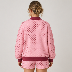 Ensemble short 2 pièces pour femme, rose blush, micro-points, col montant, vêtements de sport décontractés personnalisés - Product Image 2